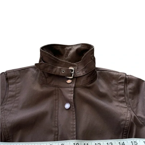 WHBM Chocolate Brown Bomber style Jacket / Coat Copper Snap Buttons & Buckle xxs - Picture 4 of 8